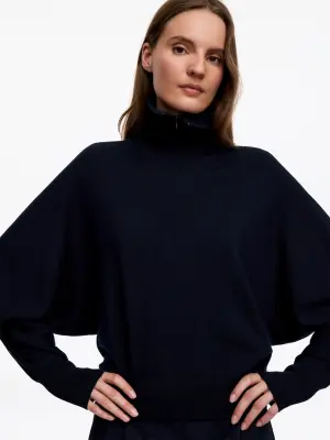 Pull demi-zippé en laine mérinos - Bleu marine — photo 3