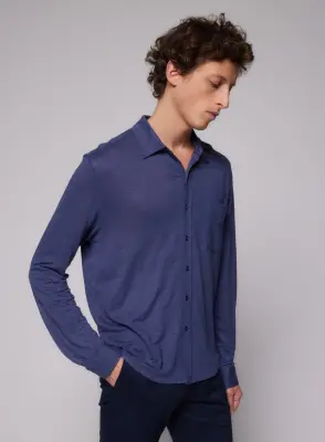 Chemise Venice blue Col Chemise Manches Longues en Lin / Elasthanne — photo 4