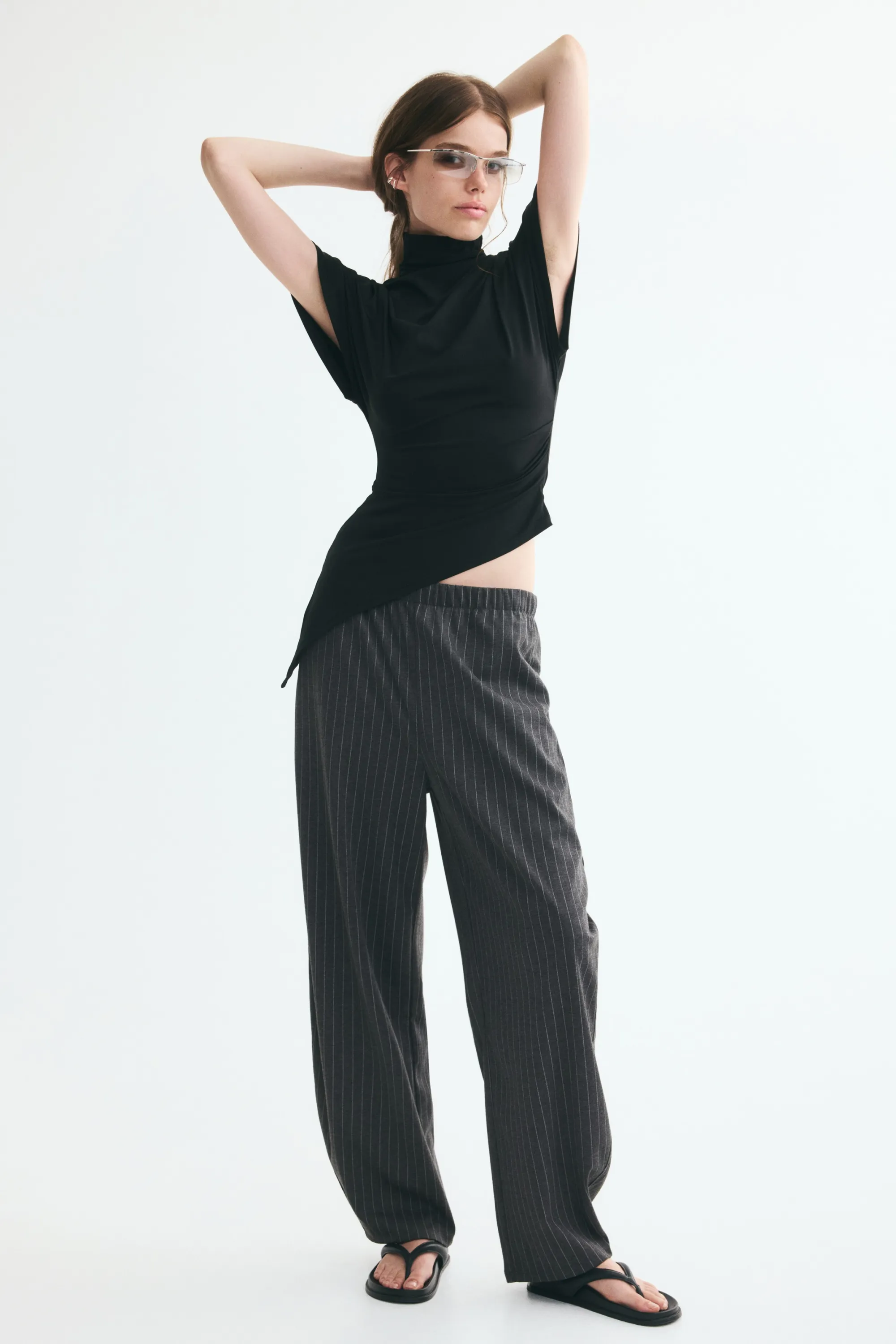 Pantalon barrel en jersey romanite - Gris foncé/rayures tennis