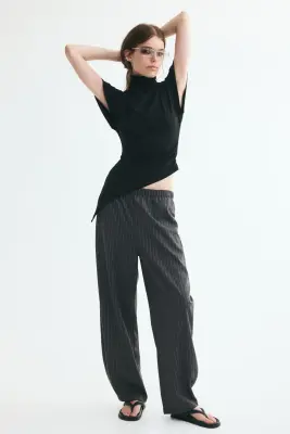Pantalon barrel en jersey romanite - Gris foncé/rayures tennis — photo 1