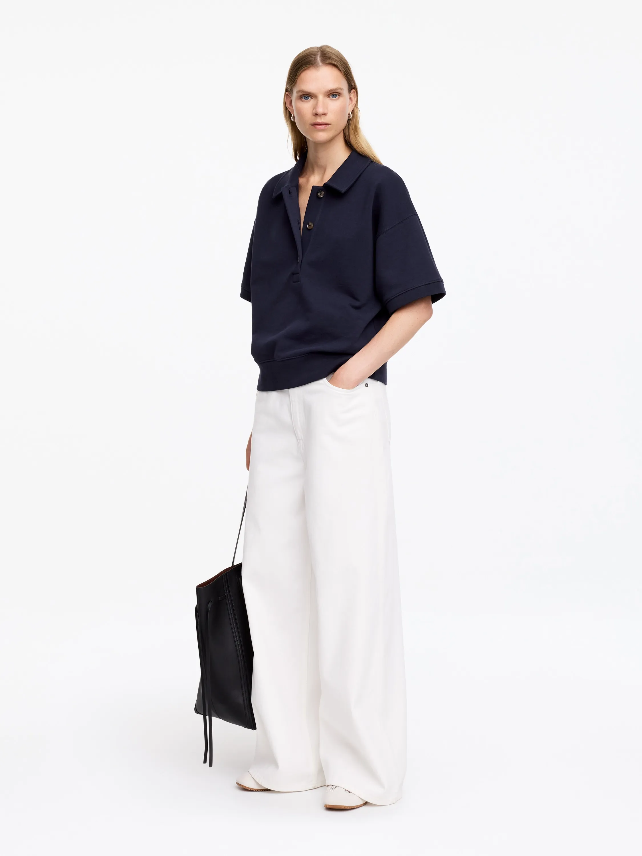 Sweat polo en tissu éponge - Bleu marine