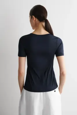 T-SHIRT SLIM EN SOIE - BLEU MARINE — photo 3