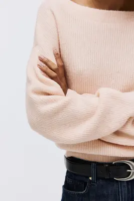 Pull oversize à encolure bateau - Rose pêche clair — photo 2