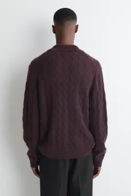 PULL POLO EN MAILLE DE CACHEMIRE TORSADÉE - BORDEAUX — photo 3