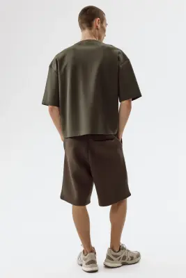 Short Relaxed Fit en scuba - Vert kaki foncé — photo 3