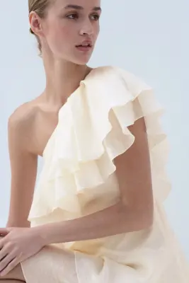Robe asymétrique volantée - Crème — photo 2