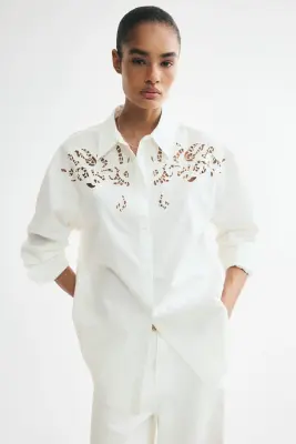 Chemise oversize avec broderie anglaise - Blanc — photo 1