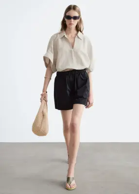 Short taille haute en coton - Noir — photo 2