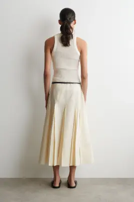 JUPE MIDI PLISSÉE EN COTON-LIN - IVOIRE — photo 3