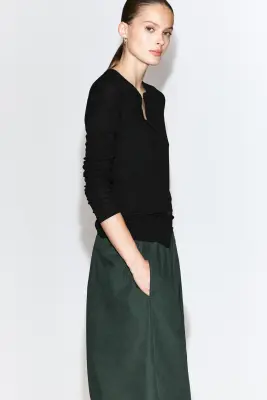 PANTALON BARREL TAILLE ÉLASTIQUÉE - VERT FONCÉ — photo 1