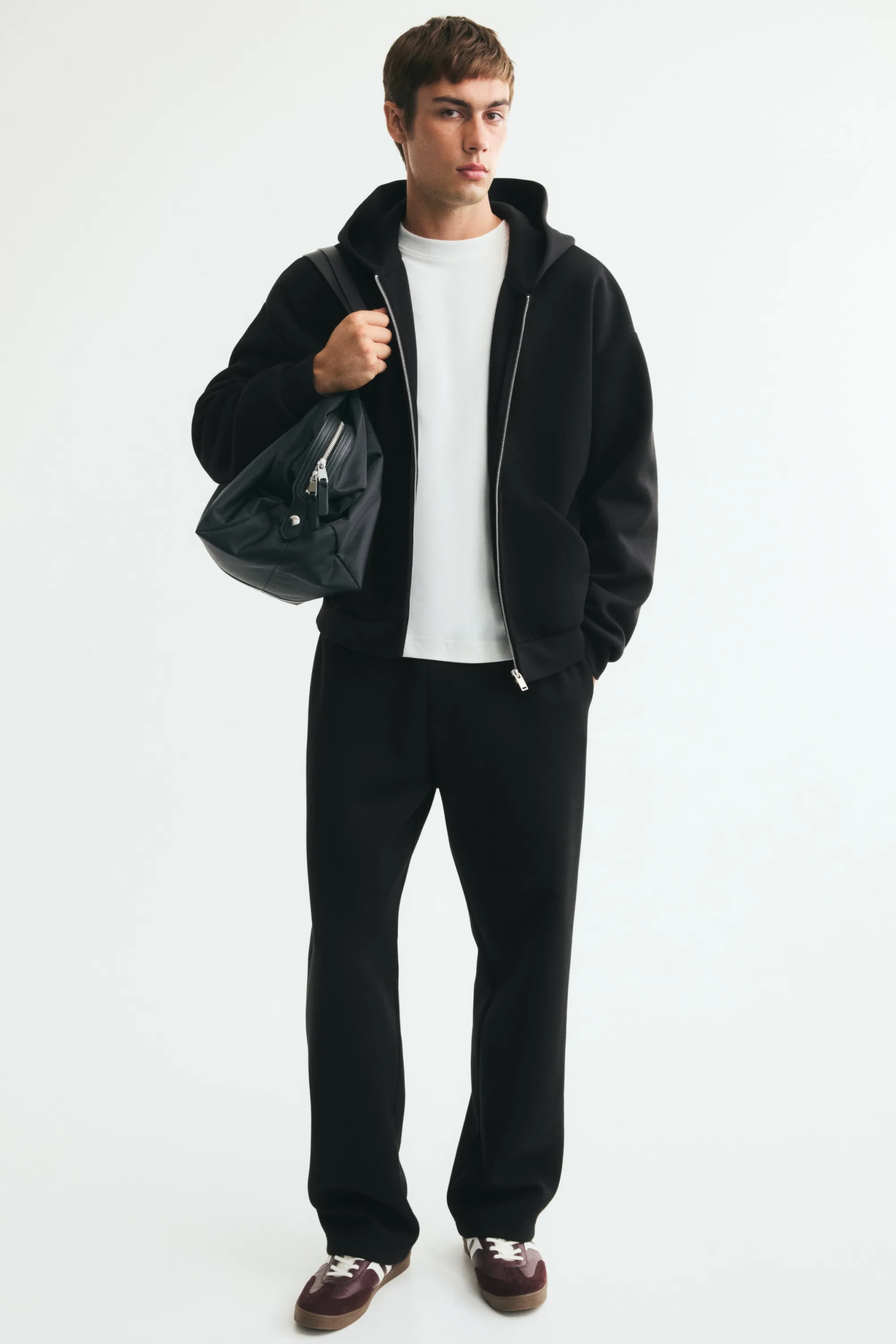 Veste à capuche zippée Oversized Fit en interlock - Noir