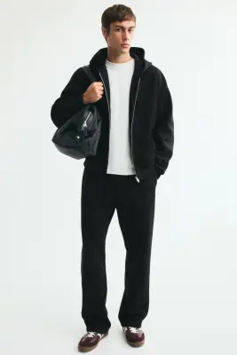 Veste à capuche zippée Oversized Fit en interlock - Noir — photo 1