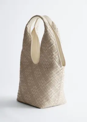Sac fourre-tout en cuir tressé - Beige clair — photo 3