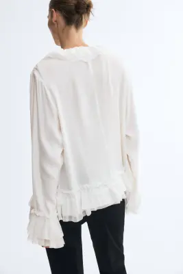 Blouse à volants ruchés - Crème — photo 3