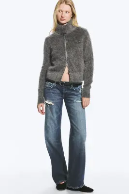Gilet zippé mélangé mohair - Gris foncé chiné — photo 2