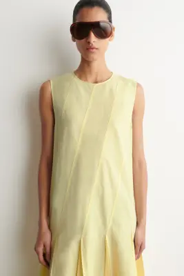 ROBE LONGUE À PLIS EN COTON ET LIN - JAUNE — photo 2
