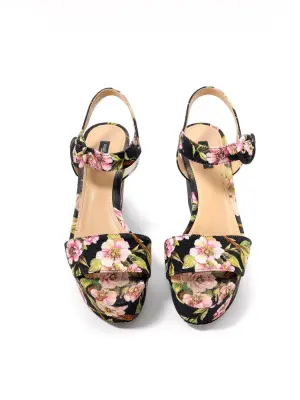 Sandales compensées fleuries noir et rose Prix boutique 575€ Taille 40 — photo 3