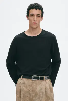 T-shirt à manches longues Relaxed Fit en coton - Noir — photo 2