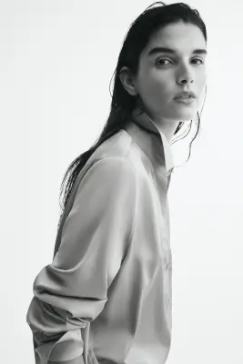Blouse à encolure en V - Grège clair — photo 2