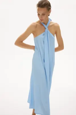 Robe dos nu avec détail torsadé - Bleu clair — photo 2