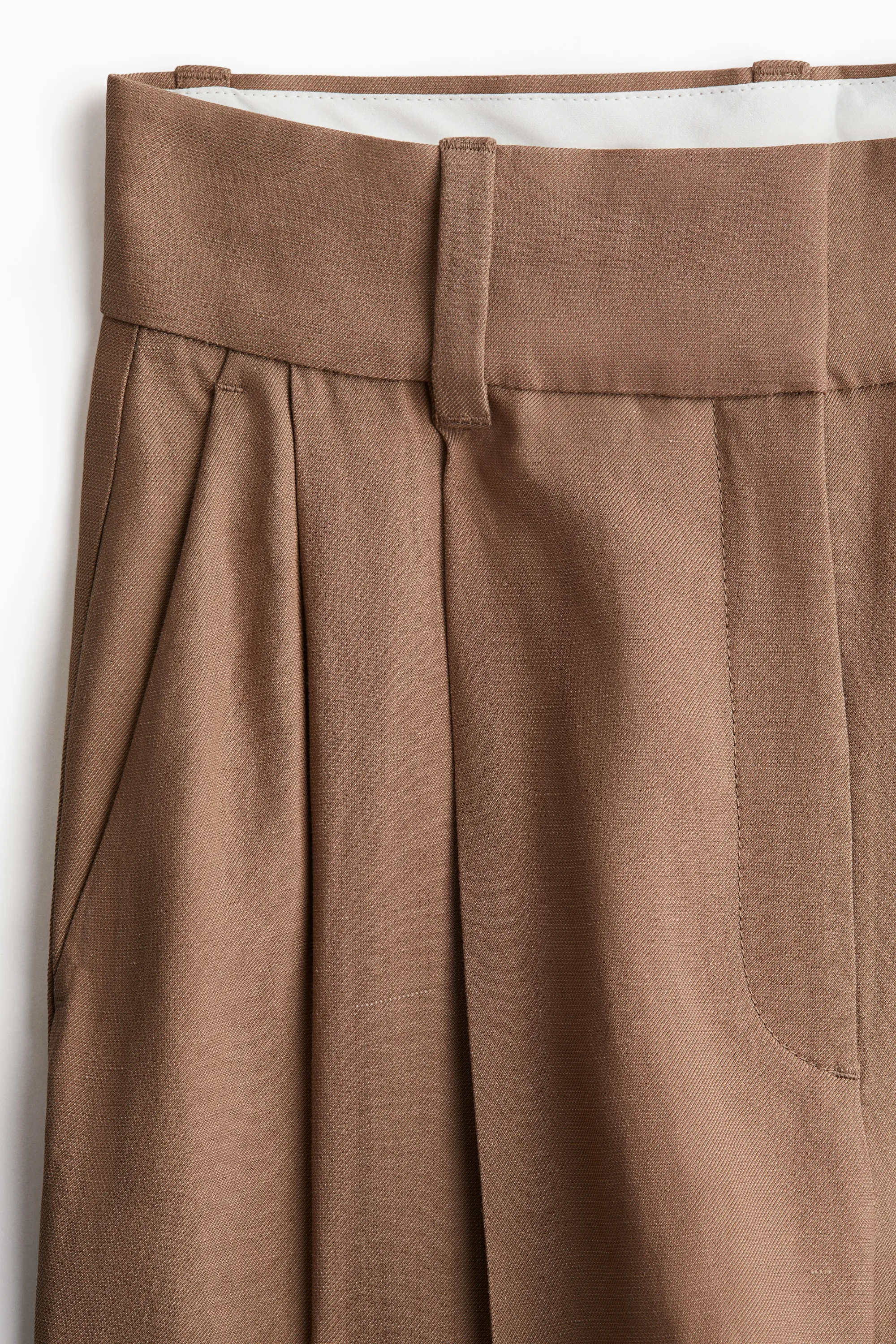 Pantalon large en lin mélangé - Beige foncé