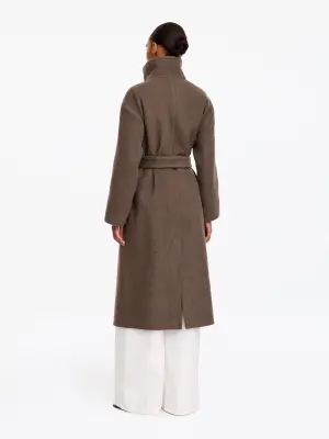 Manteau ceinturé en laine mélangée - Taupe — photo 2