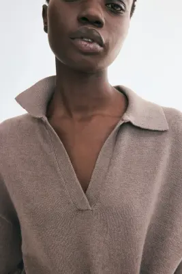 Polo en maille fine - Taupe — photo 1