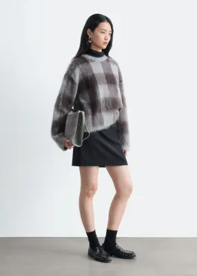 Pull en mohair mélangé - Gris/À carreaux — photo 4
