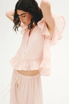 Blouse avec dentelle - Rose pêche clair — photo 3