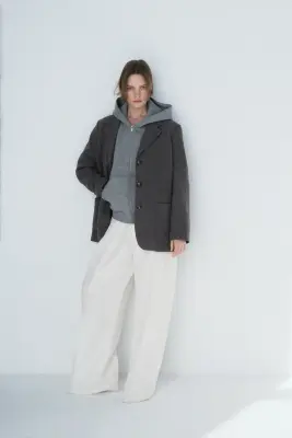 Blazer en laine mélangée - Gris chiné — photo 2
