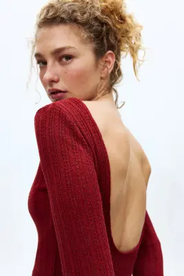 Robe de plage à encolure bateau - Rouge foncé — photo 3