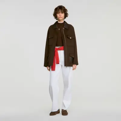 Manteau double face col cuir
