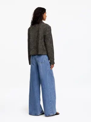Veste raccourcie en laine mélangée - Gris chiné — photo 2