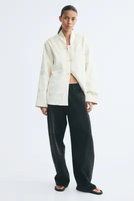 Veste brodée avec boutons noués - Crème — photo 1