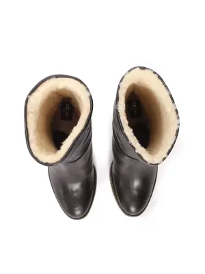 Bottes compensées en cuir noir et shearling blanc Prix boutique 1000€ Taille 36 — photo 3