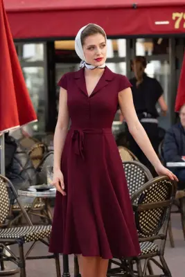 Hortense Collared Dress - Bordeaux — photo 3