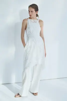 Pantalon en lin mélangé avec cordon de serrage - Blanc — photo 1