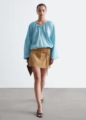 Blouse croisée en coton - Bleu clair — photo 1