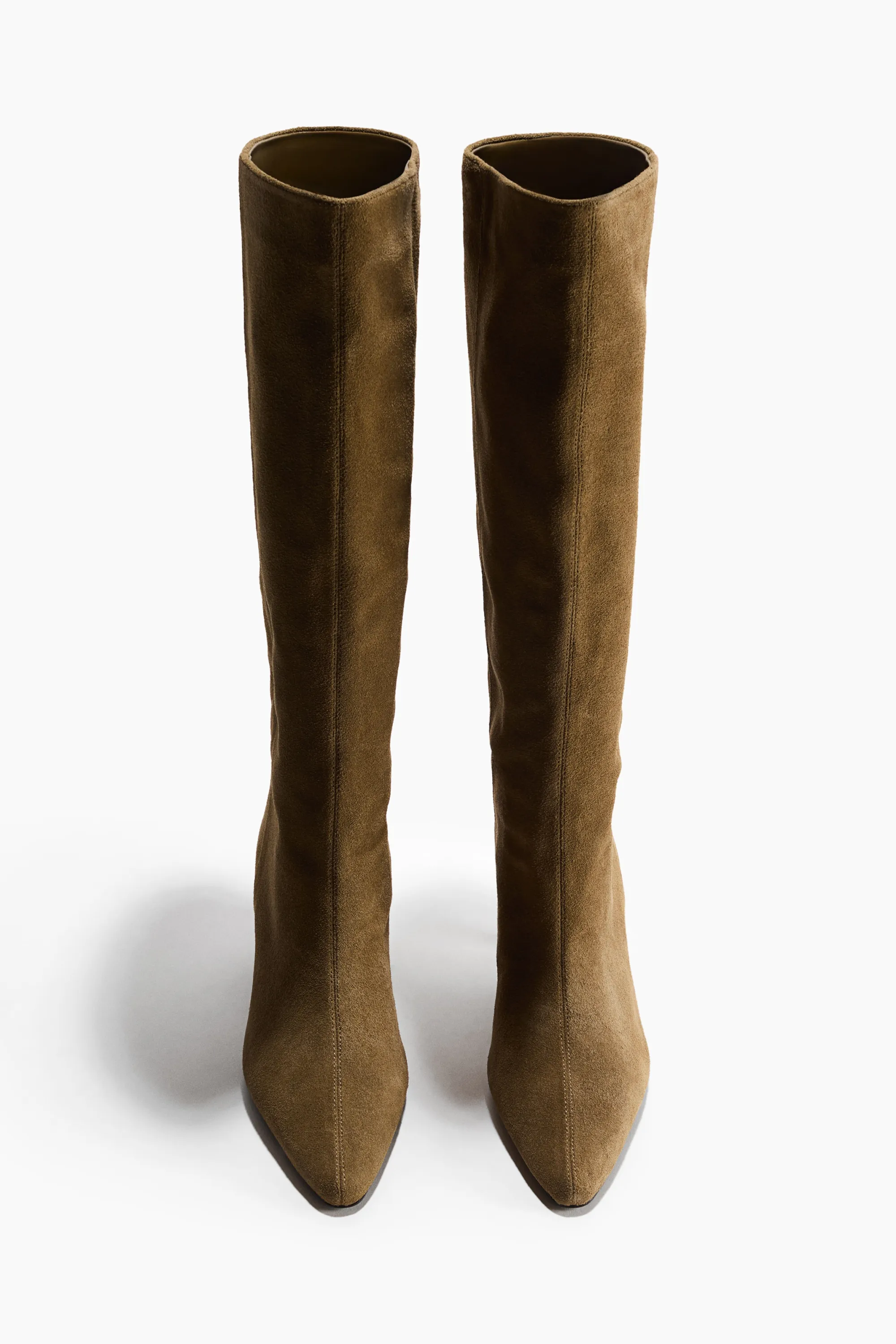 Bottes de hauteur genou en cuir velours fendu - Beige foncé