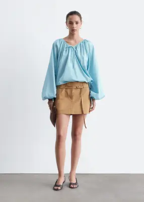 Blouse croisée en coton - Bleu clair — photo 2