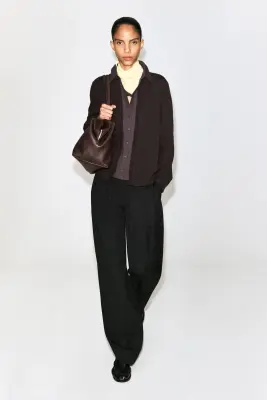 CARDIGAN EN LAINE MÉRINOS À FINITION CHEMISE - BRUN — photo 1
