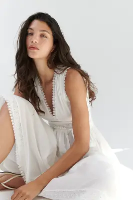 Robe en coton à bords picots - Blanc — photo 3