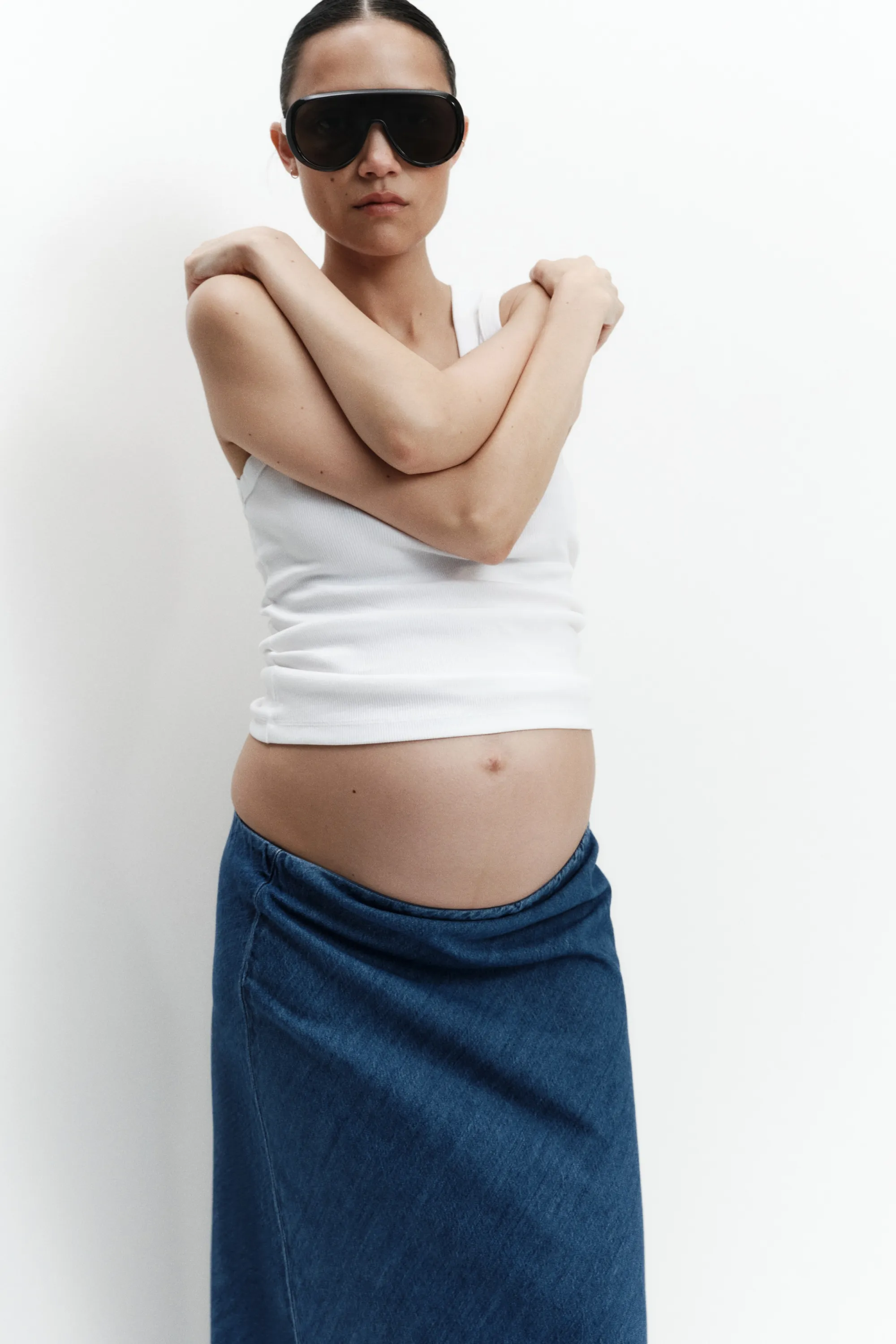 MAMA Slip skirt en satin - Bleu denim