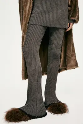 Pantalon métallisé en maille côtelée - Gris foncé — photo 2