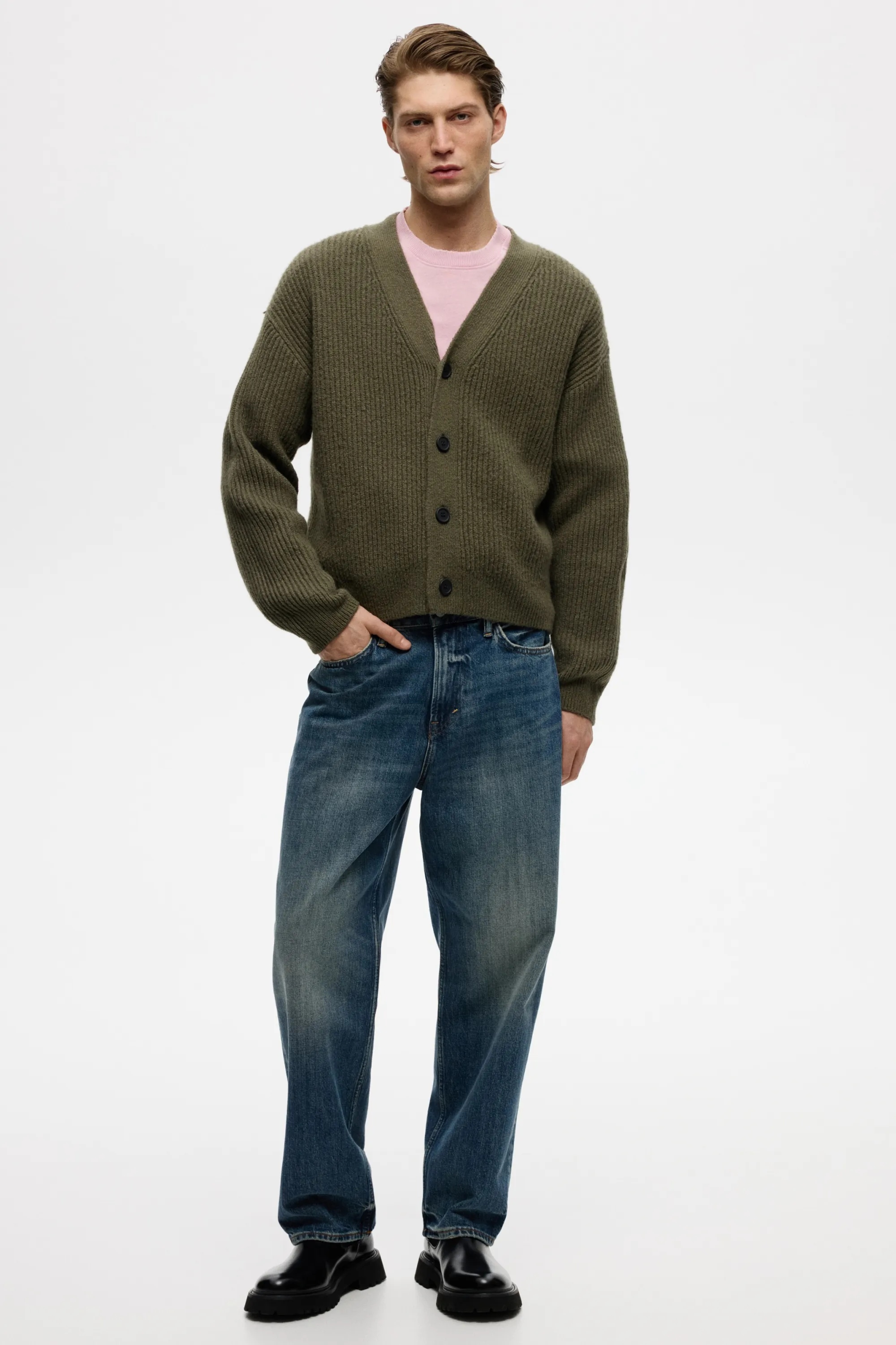 Gilet Loose Fit en maille côtelée - Vert kaki