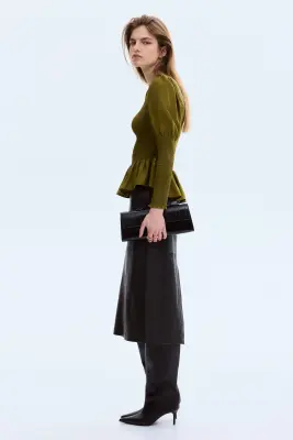 Blouse smockée en viscose mélangée - Vert kaki foncé — photo 4