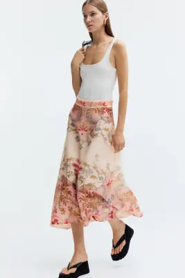 Jupe évasée en lin mélangé - Rose ancien clair/fleuri — photo 3