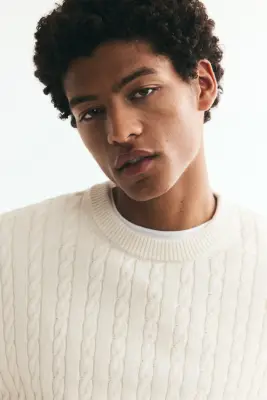 Pull Regular Fit en maille torsadée - Crème — photo 2