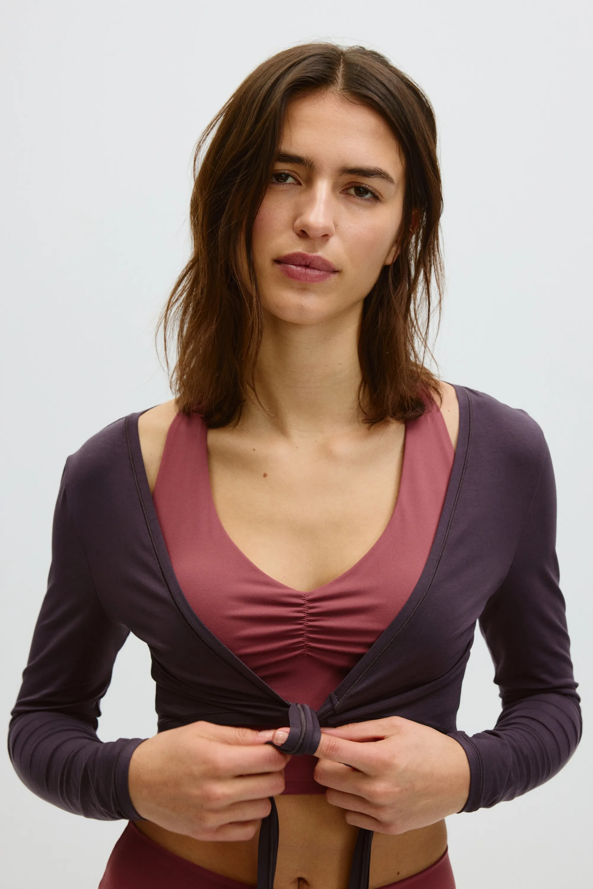 Crop top de yoga à manches longues - Prune
