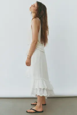 Jupe volantée avec broderies - Blanc — photo 4